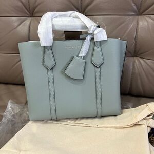 NWT Tory Burch Small Perry Triple Compartment
Tote Bag in Blue Celadon